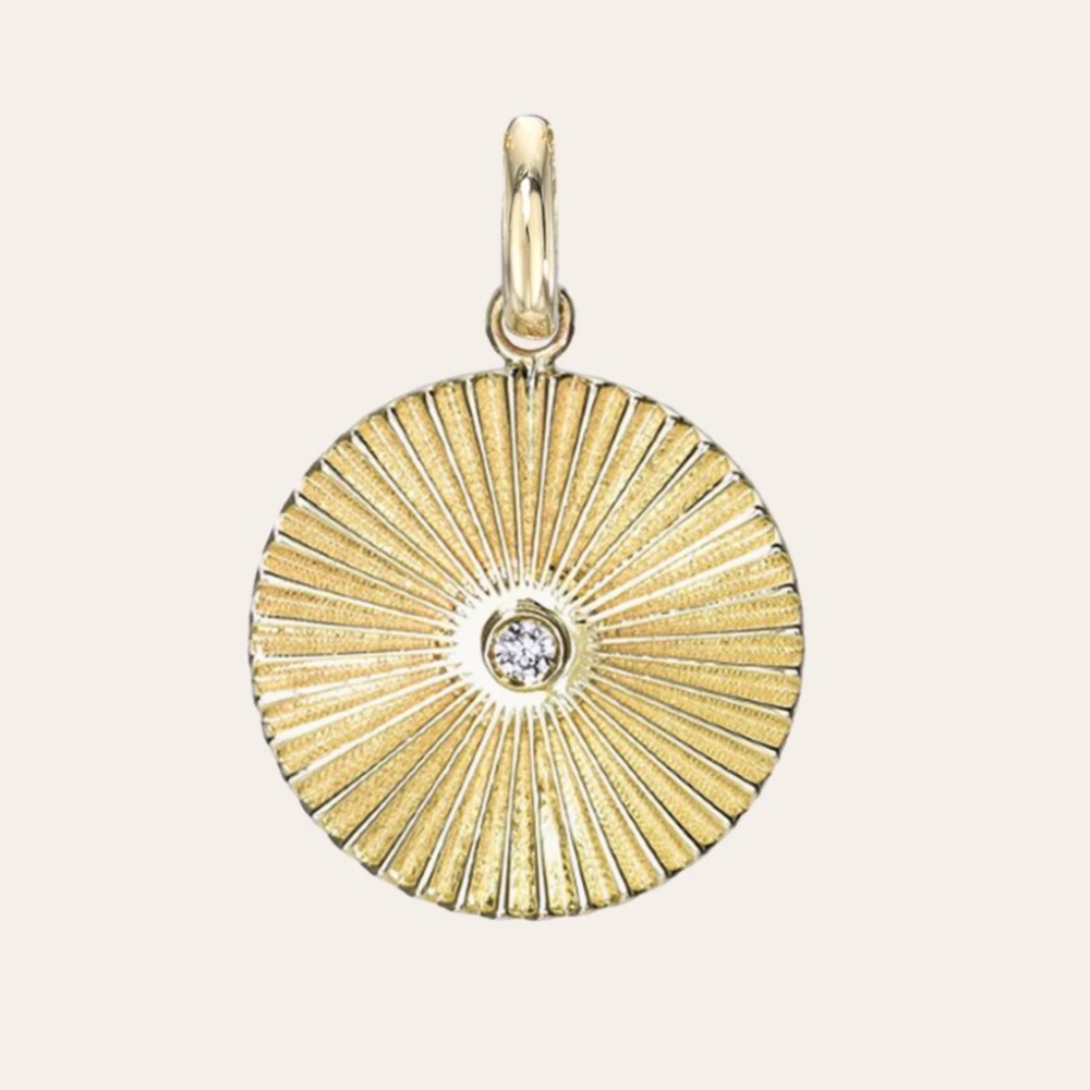 Zoe Lev pleated 14k gold diamond charm